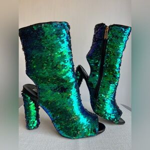 Sequin Green Mermaid Hi-Heeled Booties
